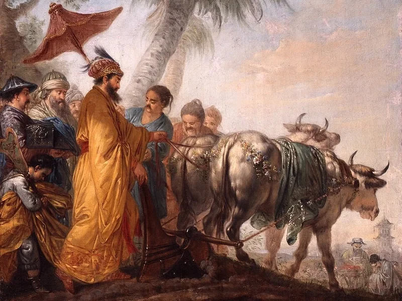 1725-Bernhard Rode - L'imperatore della Cina ara il primo solco in onore dell'agricoltura
